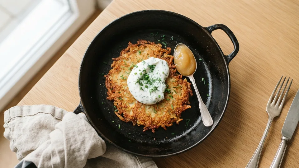Kartoffelpuffer mit Kräuterquark aus der Pfanne